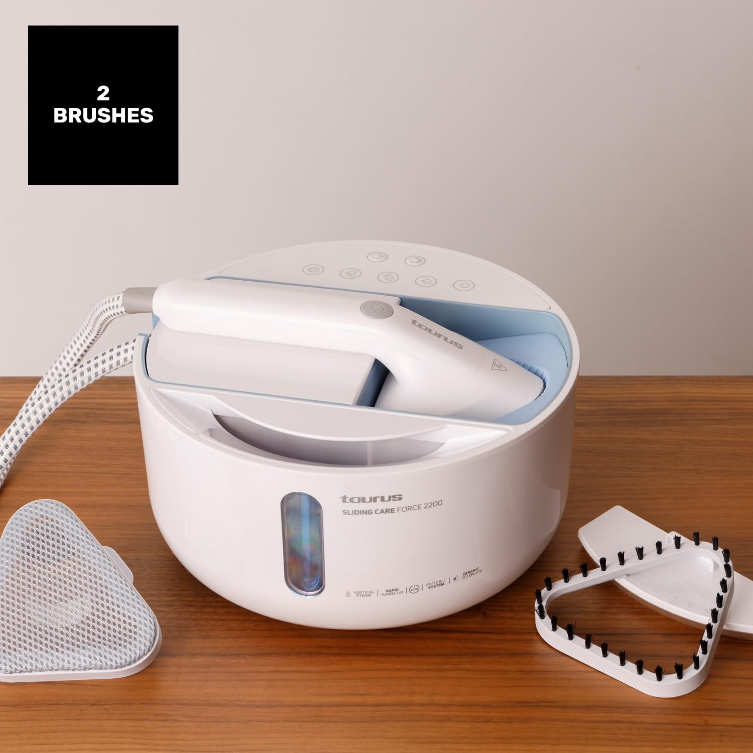 Taurus Sliding Care Force 2200 pionowe żelazko parowe, 2180 W, 3,5 bar, 44 g/min, funkcja automatycznego wyłączania, 5 poziomów pary, system zapobiegający kapaniu, wskaźnik braku wody