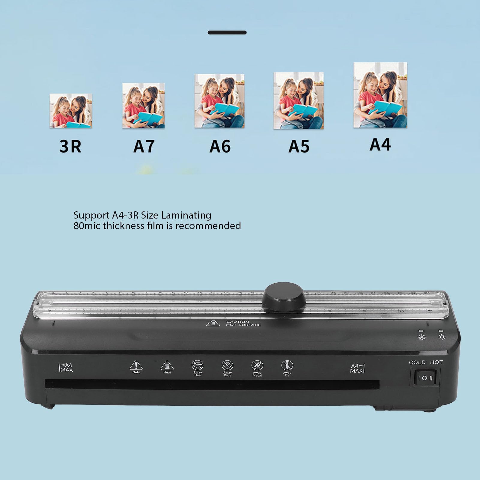 Laminator, FNL009 Photo Laminator Machine Supports Cold and Hot Laminating, A4 to 3R Laminating Machine for Laminating Photos Menus Documents Certificates Drawings (US Plug