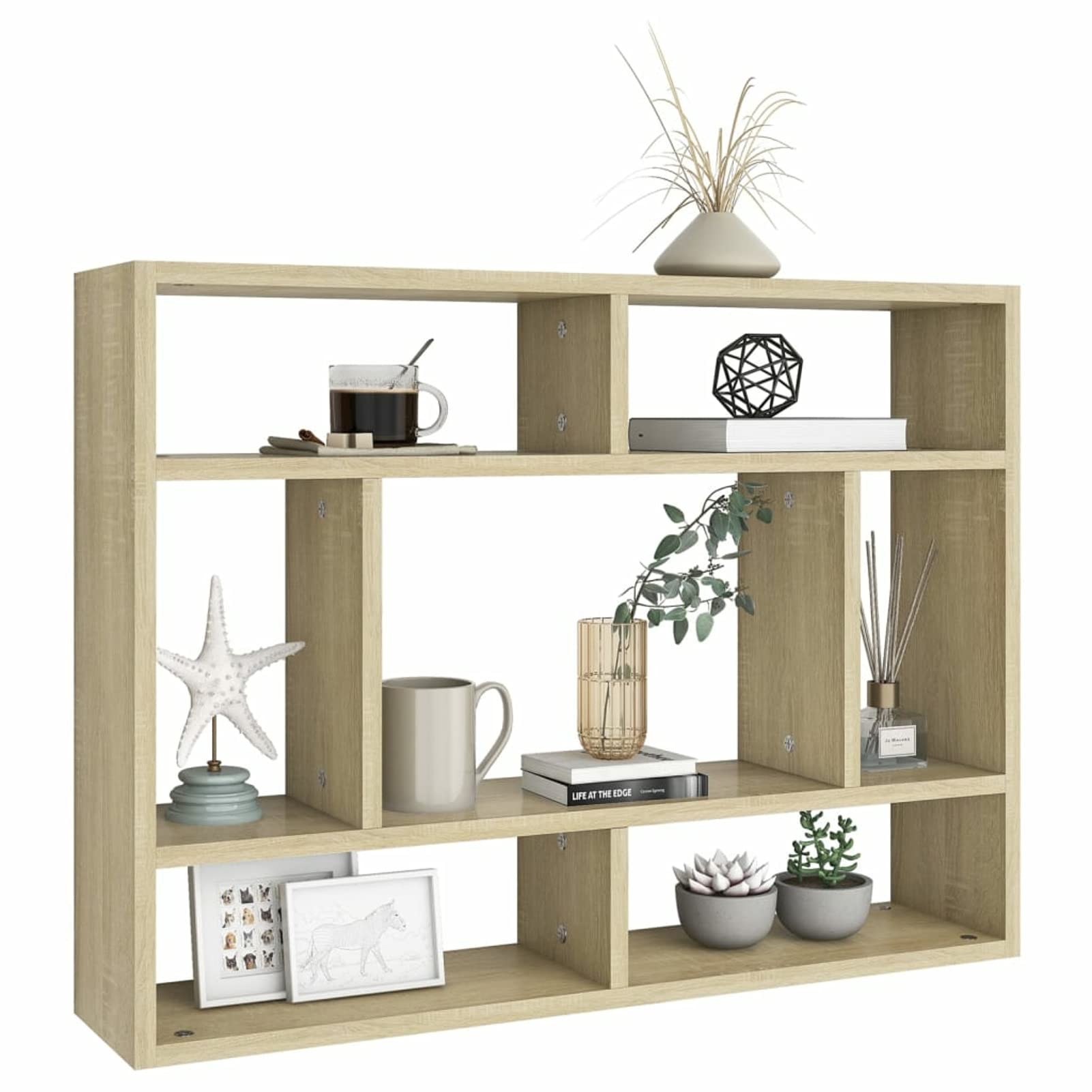 Gecheer Mensola da parete con scomparti aperti, per CD, DVD, in legno di rovere Sonoma, 75 x 16 x 55 cm, for libri, collezioni, decorazioni
