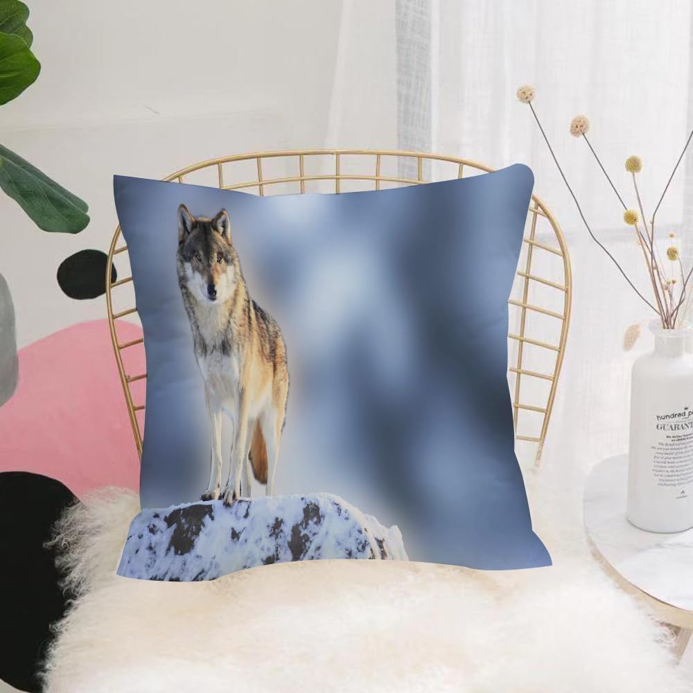 HYMSXW Cushion Cover,Throw Pillow Case Home Decorative for Living Room Bedroom Sofa Chair 20X20 Inch,Wolf, lone wolf on the snow-covered rock platform,Pillowcase 50X50cm