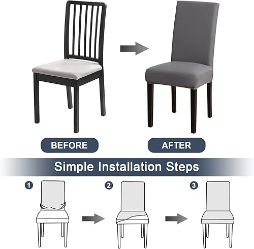 Miniatura 4 de Juego de 6 fundas para sillas, fundas elásticas para sillas de comedor, fundas para sillas de comedor para comedor, fundas para sillas de comedor