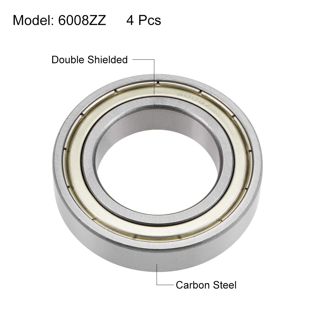 sourcing map 6008ZZ Roulements à Billes à Gorge Profonde Z2 40mm x 68mm x 15mm Double Blindé Acier Carbone 4Pcs