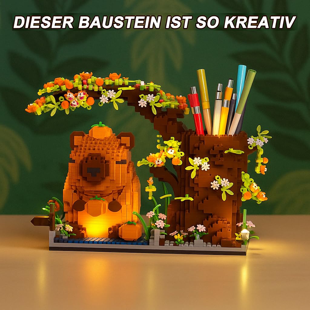 Lixstyea Capybara Porta-canetas Baustein - 1800 peças desenho