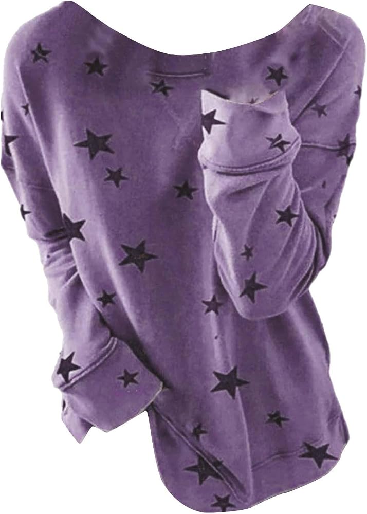PIFAME Womens Sweatshirt Crew Neck Star Graphic Pullover Tops 2024 Fall Casual Long sleeve Oversized Sweatshirt