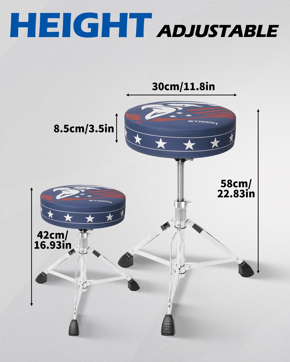 STRICH Sgabello per batteria imbottito regolabile in altezza SDB-20P Blu