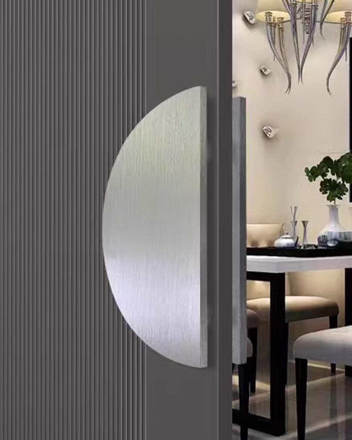 Uchwyty do drzwi w kolorze szczotkowanego srebra, półokrągłe, zestaw akcesoriów ze stopu aluminium antykorozyjnych do szklanych bram wejściowych, 40 cm (15,75 cala), nowoczesny design, stylo