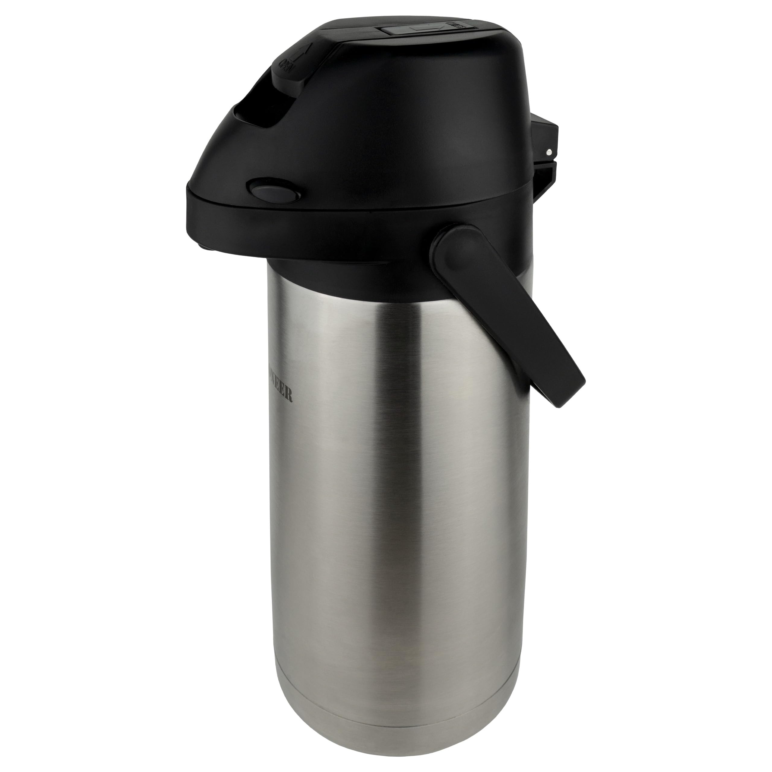 Pioneer Flacon 1,9 L en acier inoxydable avec levier, flacon étanche pour boissons chaudes et froides, distributeur de boissons à pompe facile à utiliser pour les événements