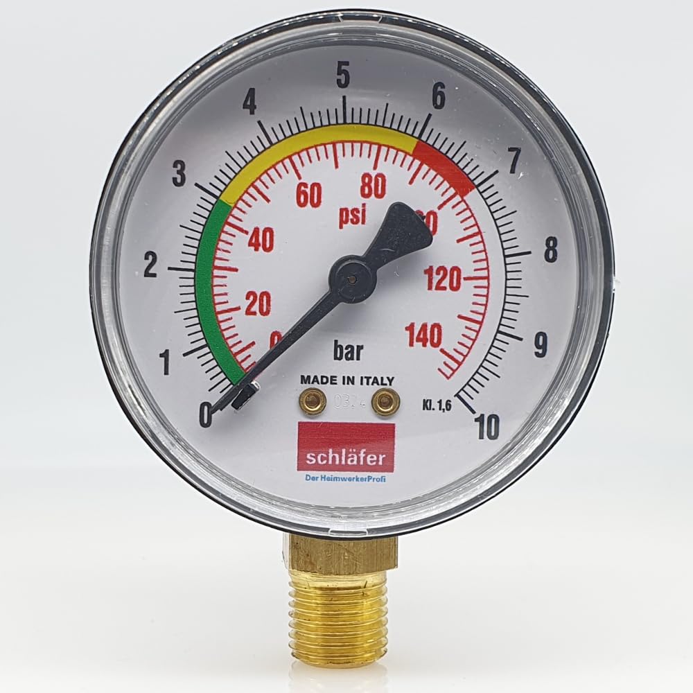Schläfer 0930168 | Manomètre hydraulique vertical Ø 63 mm, raccord radial 1/4 ", échelle de mesure 0-10 bar, pour systèmes thermiques et contrôle de pression d'air et d'eau