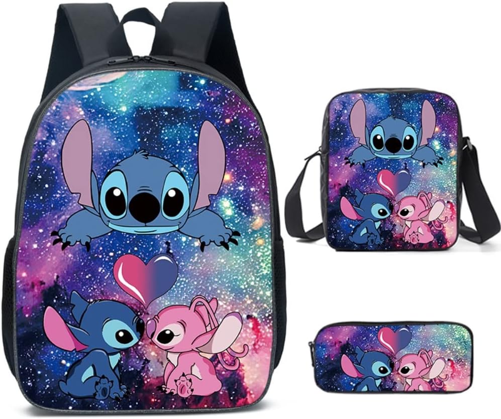 XieLind3-piece boys' backpack, girls' bags with lunch bag and pencil case set, stitch backpack set primary and middle school children's backpack
