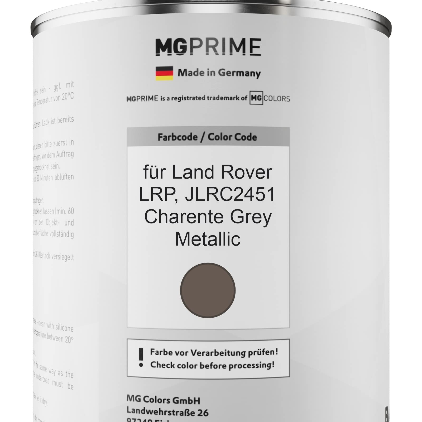 MG PRIME Lakier samochodowy Zestaw puszek dla Land Rover LRP / JLRC2451 Charente Grey Metallic Lakier bazowy 2K Utwardzacz do lakieru bezbarwnego gotowy do natrysku 2,5L