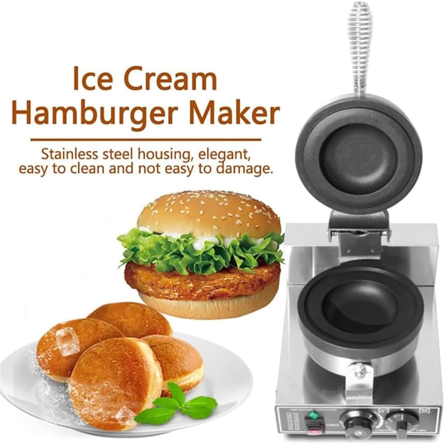 Macchina per hamburger elettrica, pressa per hamburger commerciale da 1200 W, temperatura regolabile 50-300 ℃, padella antiaderente, macchina per waffle all'uovo con bolle