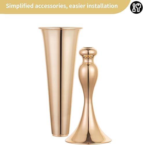 Miniatura 6 de Nuptio 2 jarrones versátiles de metal de 21.9 pulgadas de altura para centros de mesa de boda, jarrón de trompeta de metal, plomo de carretera para