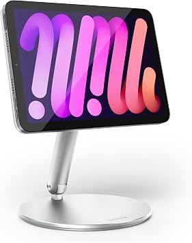LULULOOK 360 Magnetic Stand for iPad mini 7 A17 Pro/Mini 6 8.3 inch 2024/2021, Aluminum Alloy Foldable Tablet Desk Stand with 360 Swivel Base for Apple iPad mini 7/6 Drawing, Viewing Sliver