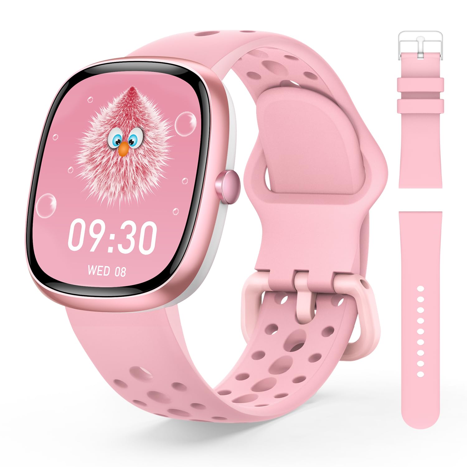 Reloj Inteligente Niño, Pulsera Inteligente con 100+ Modos Deportivos, Podómetro, Frecuencia Cardíaca, Monitor de Sueño, IP68 Impermeable, Regalos para Adolescentes de 5-16 Años, Rosa