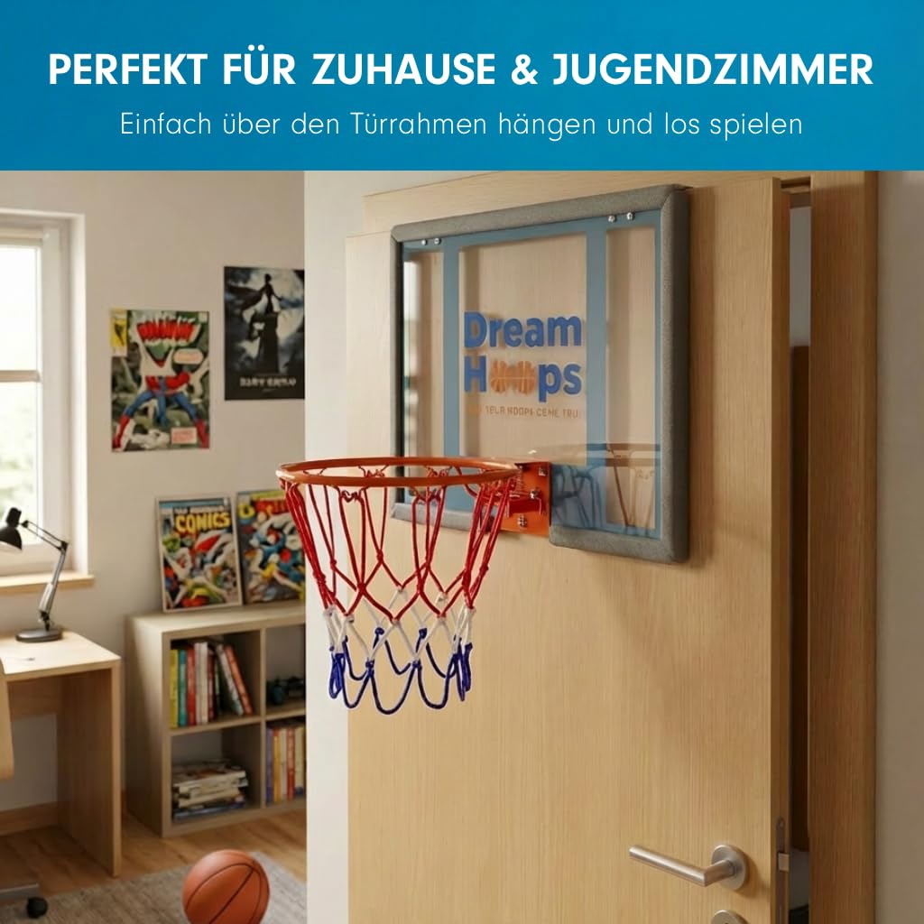 Mini Basketballkorb Indoor – Basketball Set für Zuhause, Büro, Tür & Türrahmen – inkl. Ball & Basketballnetz