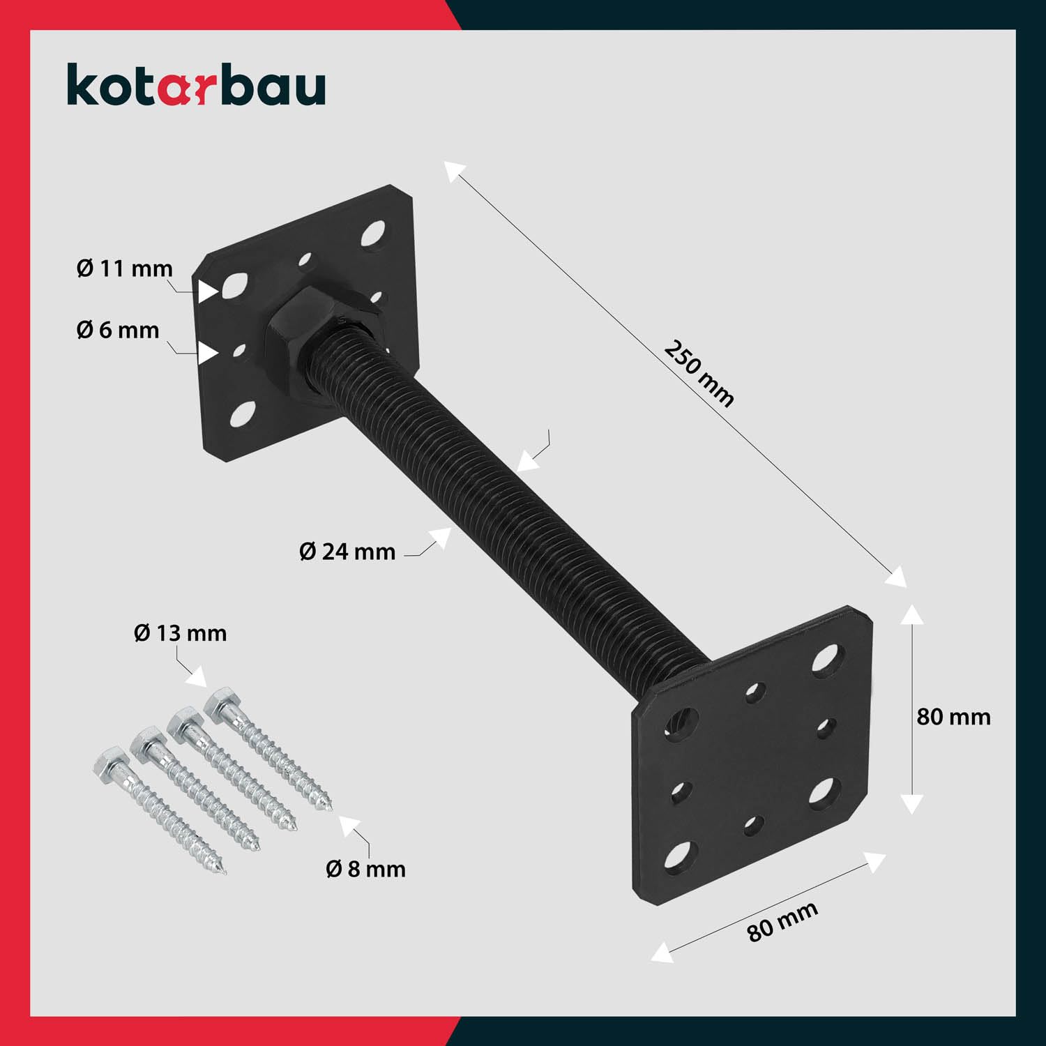 KOTARBAU® Lot de 2 supports de poteau en acier thermolaqué, 80x80x250 mm, anthracite. Douille à enfoncer ou à visser, réglable en hauteur. Parfait pour poteaux, solives et ancrage au sol.