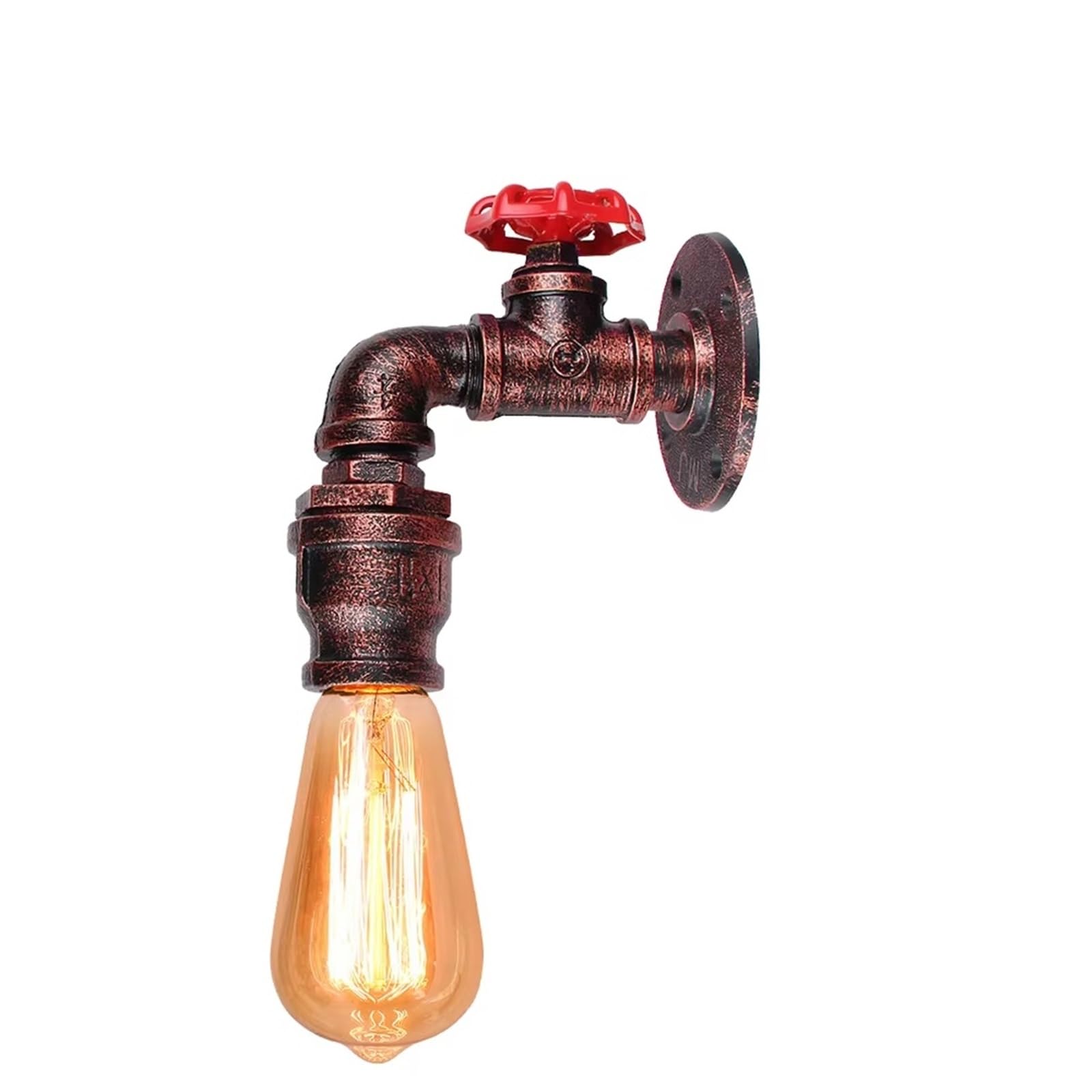 JKJZSALJ Industrial Wall Light Iron Water Pipe Retro Loft Wall Lamp Vintage E27 Sconce Indoor Lighting Fixture Decor,Lighting For Bedroom,Brass,Red Rust