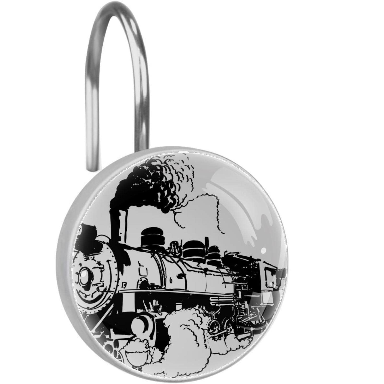 Anneaux de douche anti-rouille lot de 12 crochets en acier inoxydable avec motif train à vapeur