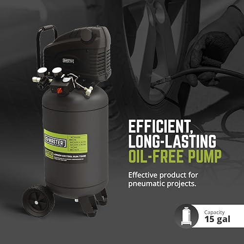 Miniatura 3 de Compresor de aire portátil resistente de 15 galones con motor de inducción de 1.5 caballos de fuerza, ruedas de 7 pulgadas y bomba sin aceite, verde