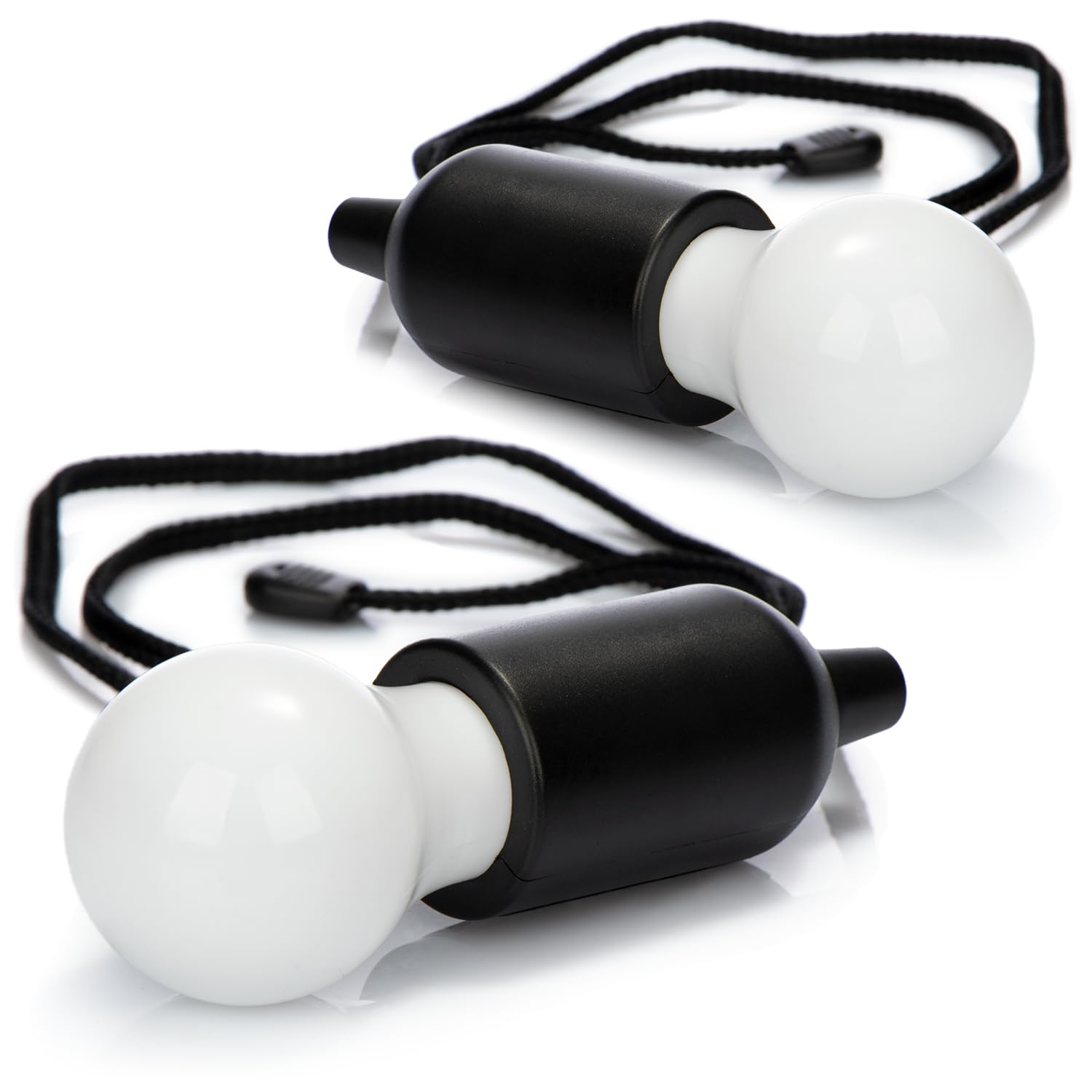 com-four® 2X LED Hanging lamp with Pull Switch, Wireless Hanging lamp, Battery-Operated Light Bulb with Cord Switch, for Camping, Festivals, cupboards, cellars (02 Pieces - Cord - Black)