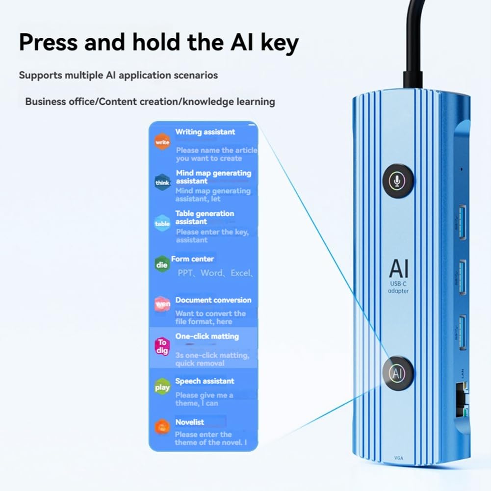 Adapter AI USB-C inteligentna stacja dokująca C, koncentrator 13 w 1 AI Voice Stacja dokująca VGA USB RJ45 SD/TF 3,5 mm PD3.0