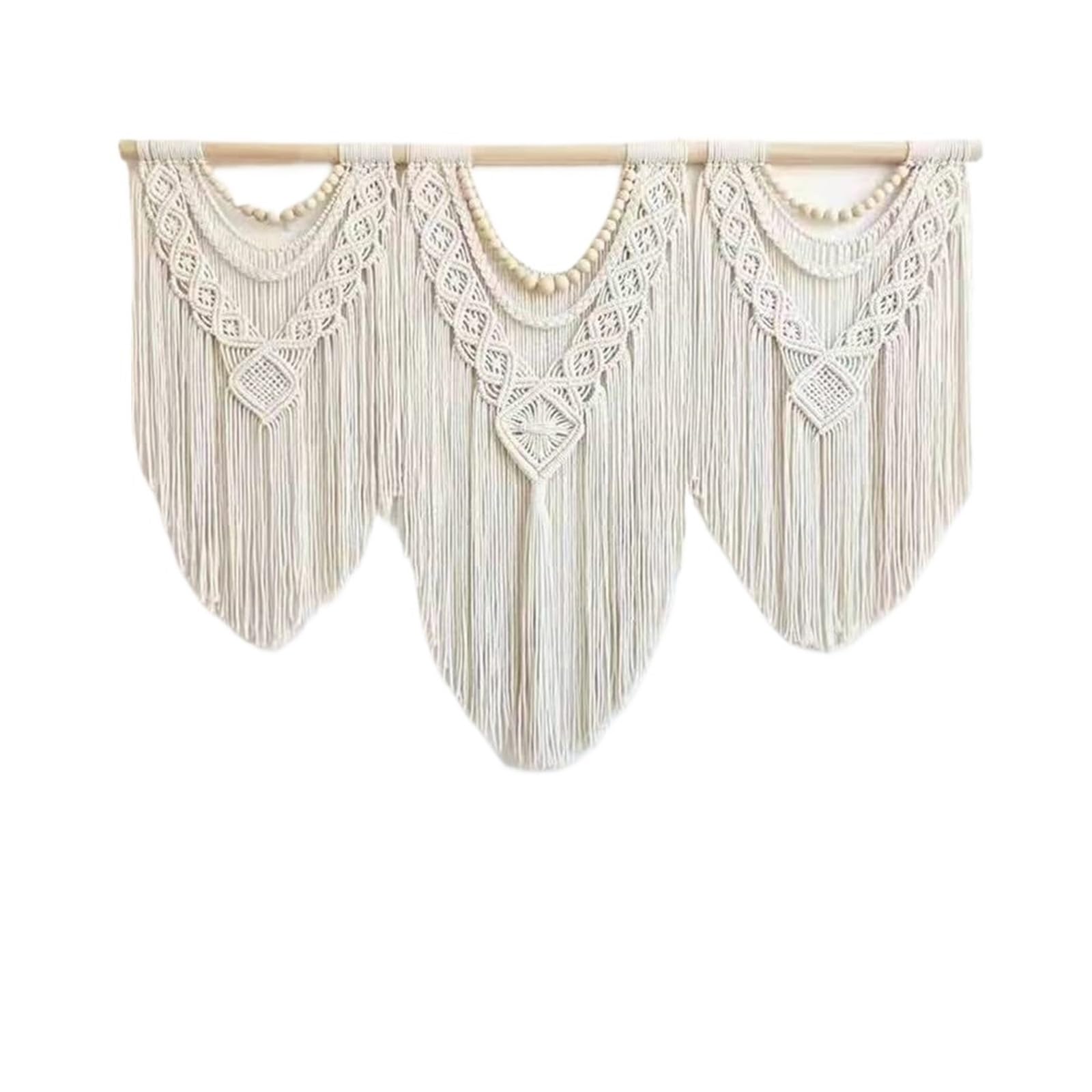 SUBLXPoten Hanging Tapestry Hand Woven Macrame Wall Hanging Tapestry with Wooden Sticker Hand-Woven Tassel Curtain Wedding Backgroud Decor