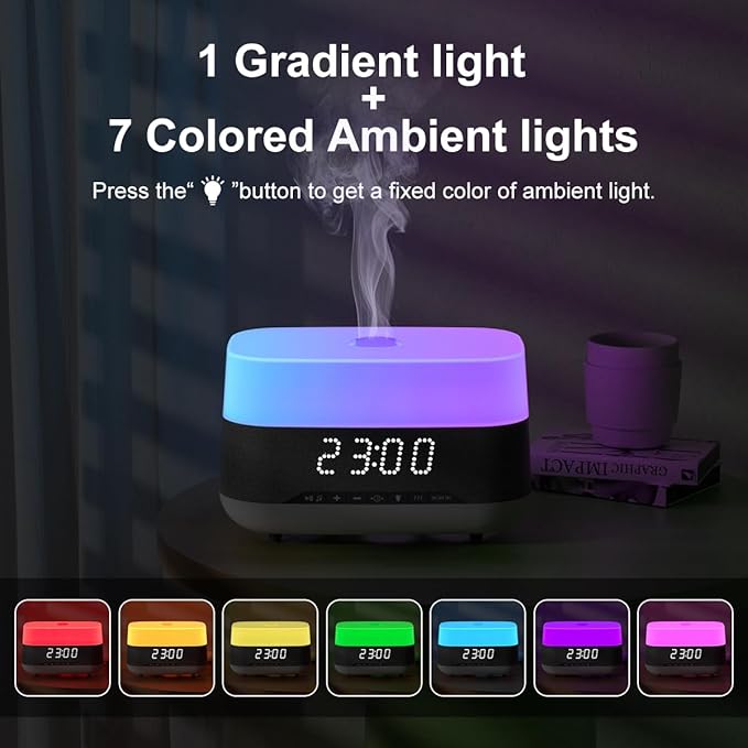 Difusor de Aromas PRIBUY 300ml con Bluetooth, Reloj y Luz Nocturna miniatura 6