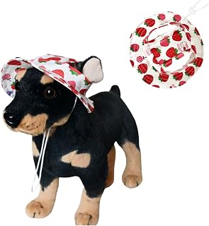Pet Hat, Cat Summer Hat Fashion Dog Canvas Princess Hat Adjustable Chin Strap Sun Protection Visor for Puppy Dog (Strawberry,S)