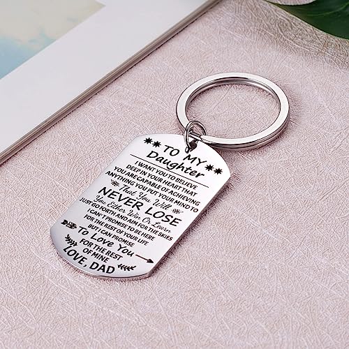Image of Aesnefe To My Daughter Keychain With Inspirational Quotes - Gifts From Dad 'I Want You to Believe' - Keyring for Teen Girls, Christmas, Birthday, Graduation Idea, Silver