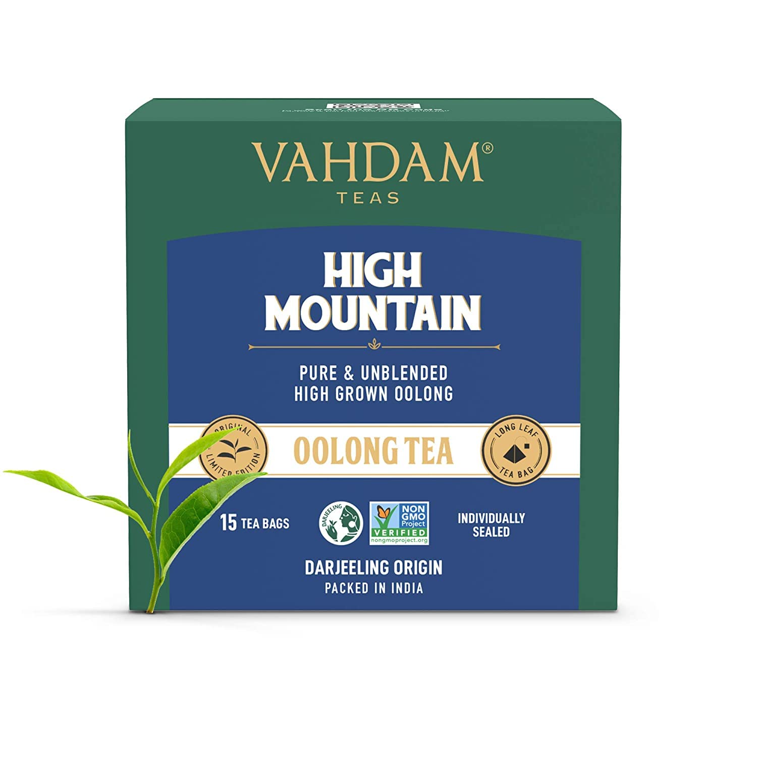 VAHDAM, High Mountain Oolong Tea Bags (15 Count) Non GMO, Gluten Free | High Grown Oolong Tea Leaves - Light & Floral | Resealable Ziplock Pouch
