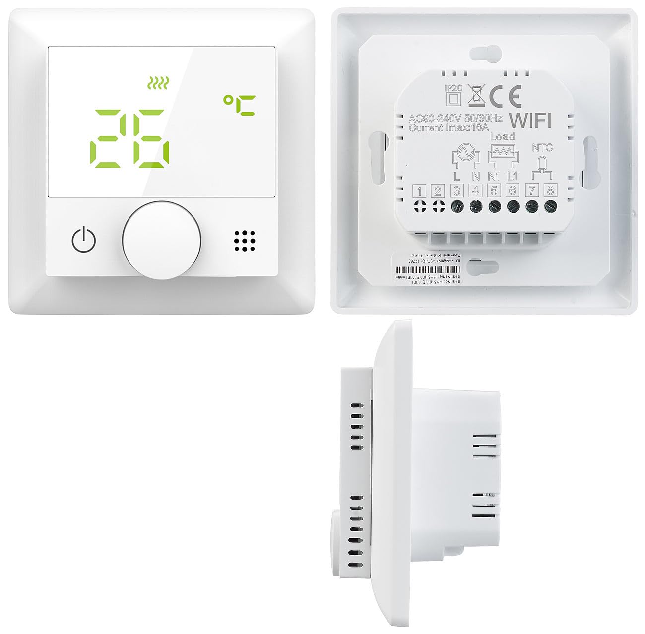 Thermostat connecté pour chauffage au sol avec capteur externe, blanc [revolt]