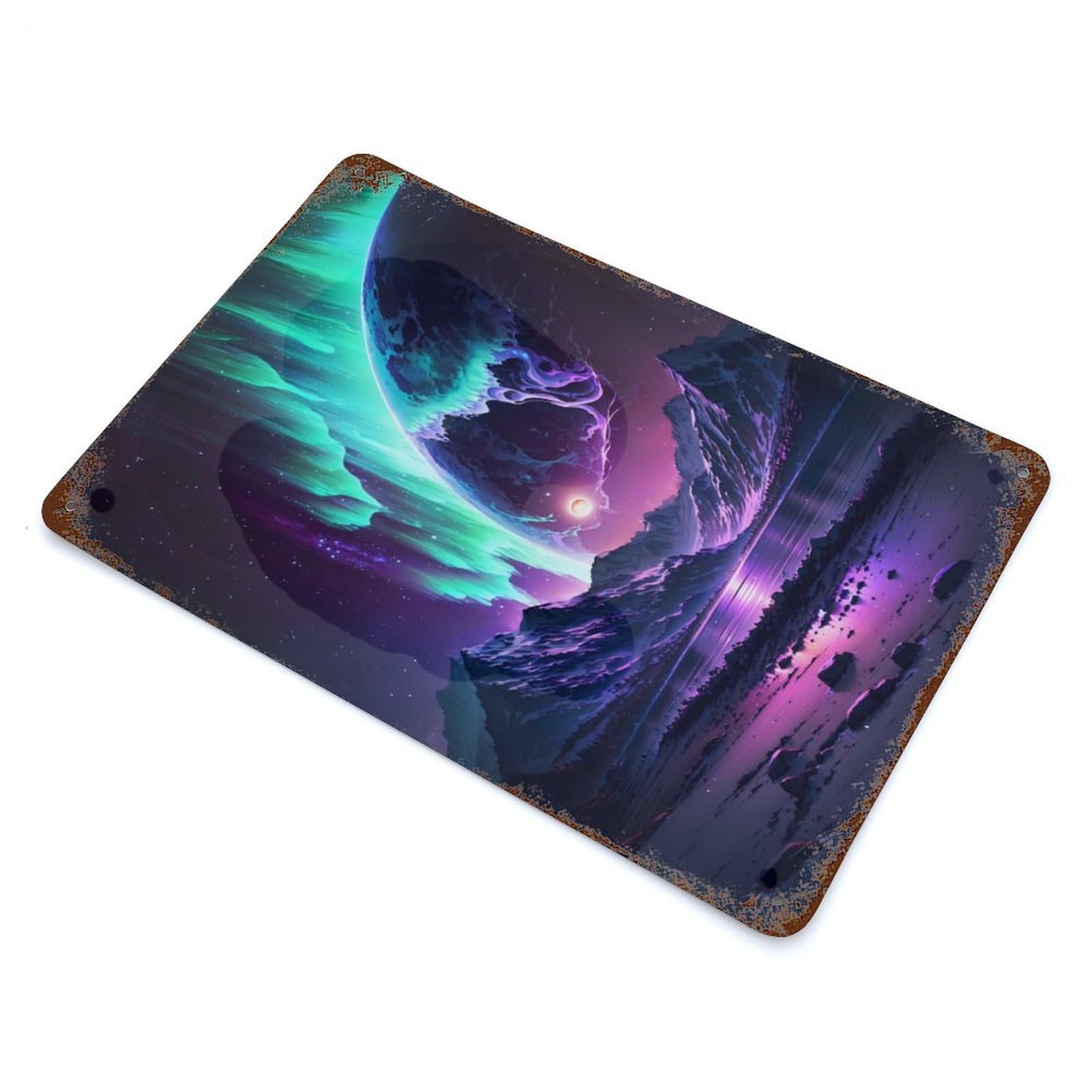 Aurora Stellar Landscape 11.8"x7.9" Retro Metal Sign, Industrial Home Decor for Office, Studio And Wall Decor