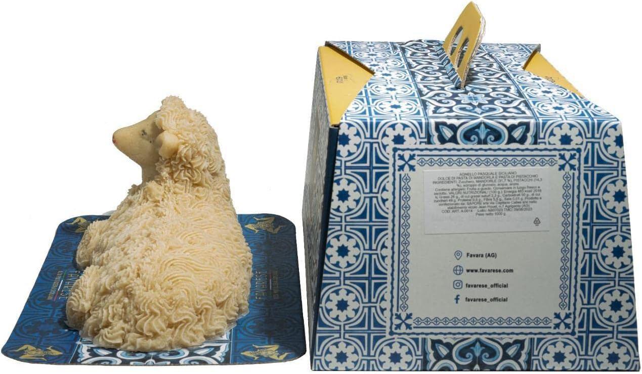 FAVARESE - Sizilianisches Osterlamm aus Favara mit Mandelpaste und Pistazienfüllung - 100% Handgemachtes Gebäck - Ostergeschenkidee - 500 g