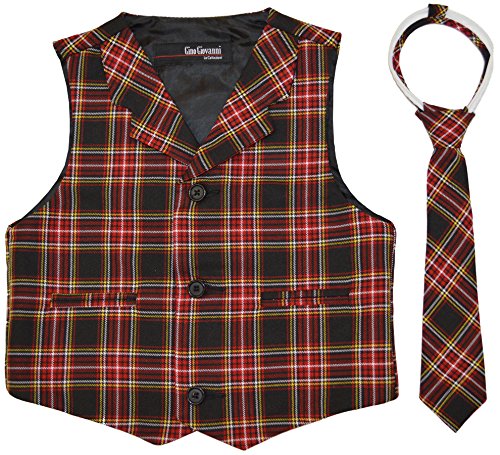 Gino Giovanni Toddlers Kids Boys' Plaid Vest and Tie Set