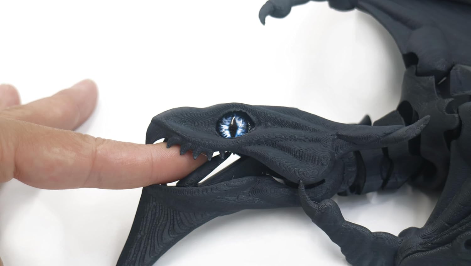 Biting Wyvern Dragon, 3D Printed Dragon, Articulated Dragon, Fidget Dragon, 3D Printed Toys, Sensory Stress Fidget, Desktop Pet (Black)