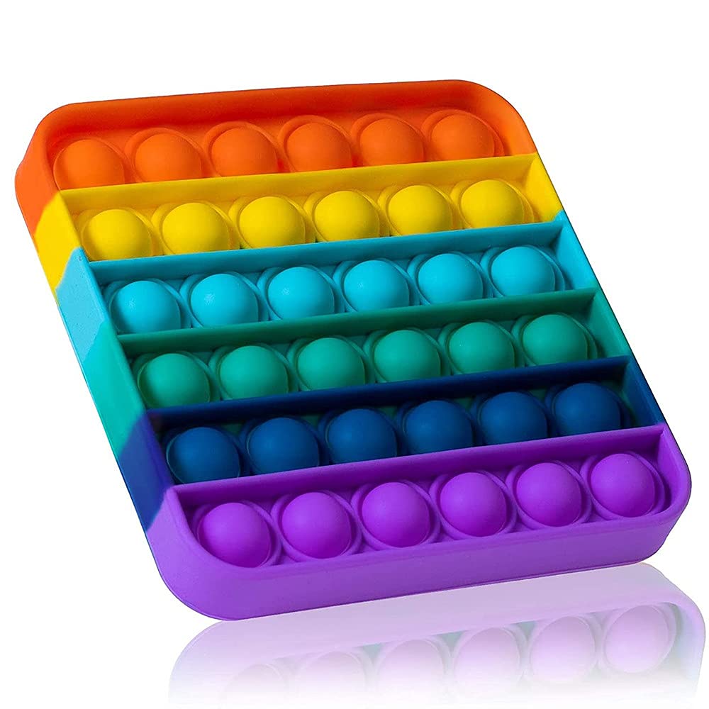 DOCAT Bubbles Pop Fidget Sensory Toy a Quiet Side and a Loud Side to Pop Autism Special Needs Stress Reliever Silicone Fidget Fun Toy a Great Way to Relax and Keep Kids Adults Busy Square (Rainbow)