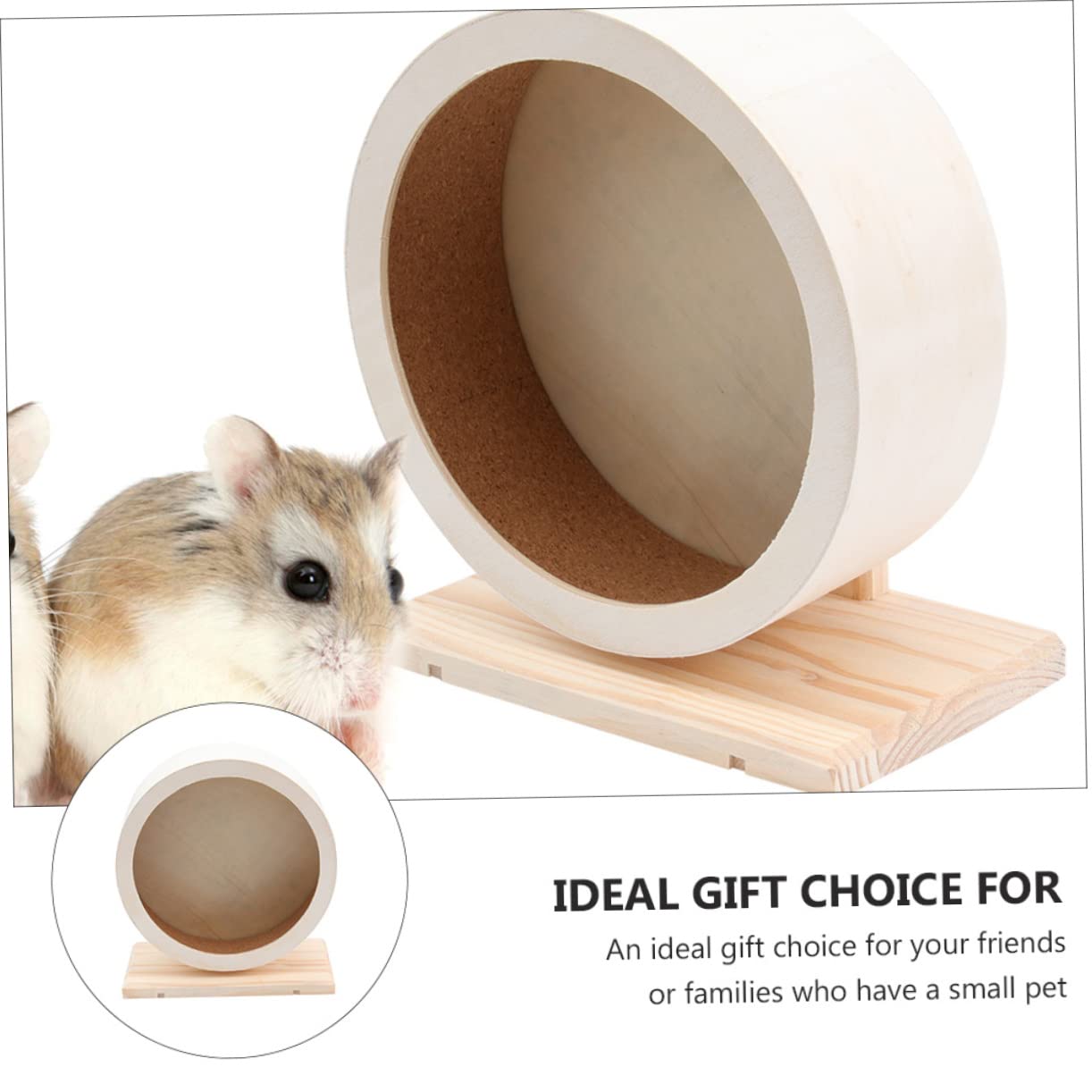 Roue D’Exercice pour Hamster en Bois Beige, Jouet Silencieux | Anti-mâchonnement, pour Petits Animaux, Version Support, Adapté aux Familles Compagnon Miniature