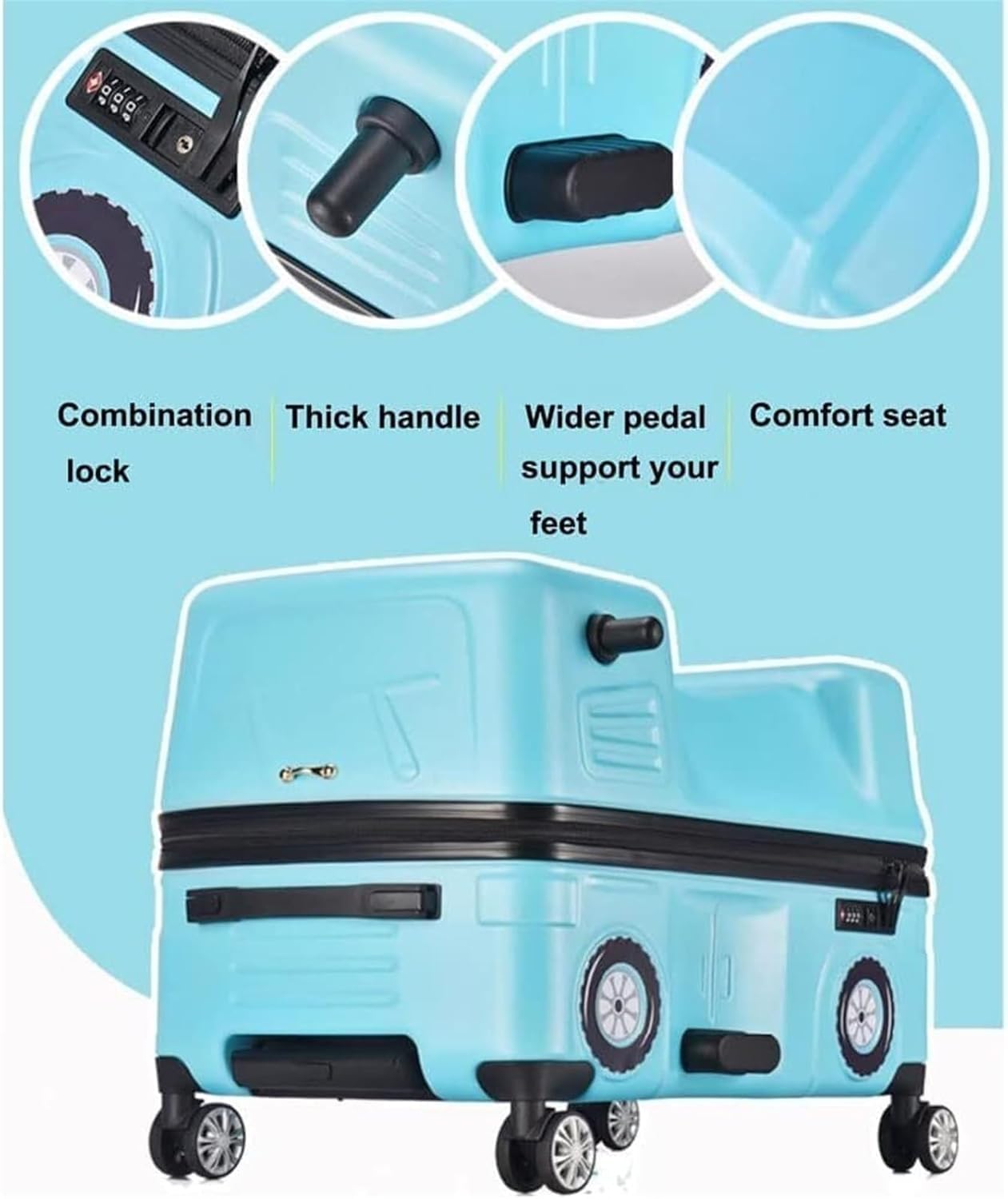 Creative Riding Suitcases with 360° Universal Wheels Carry On Luggage for Kids Portable Travel Trolley Case Car Shape