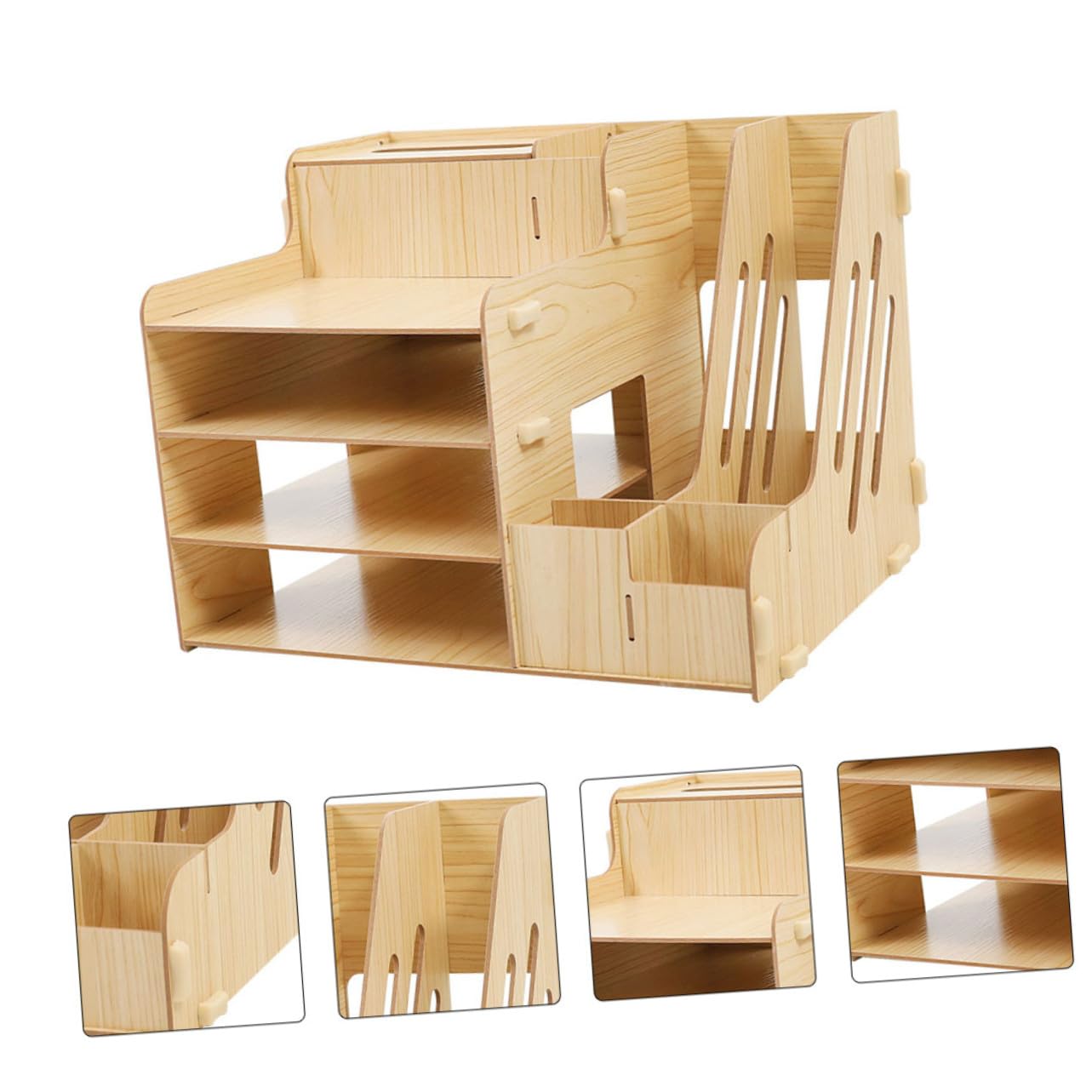 Organizador de Escritorio de Madera de Tamaño Mediano Cajones Extraíbles, Múltiples Compartimentos, para Oficina y Estudio, Soporte para Documentos y Papelería