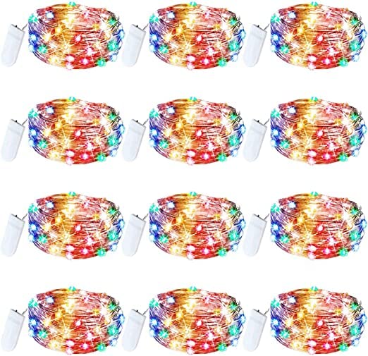 12 pieces of LED fairy string lights LED string lights Battery powered 20 lights/2m Copper Wire Lights for Home Garden Wedding Party Christmas Halloween Concerts Bars Clubs Hotels(Multicolor)