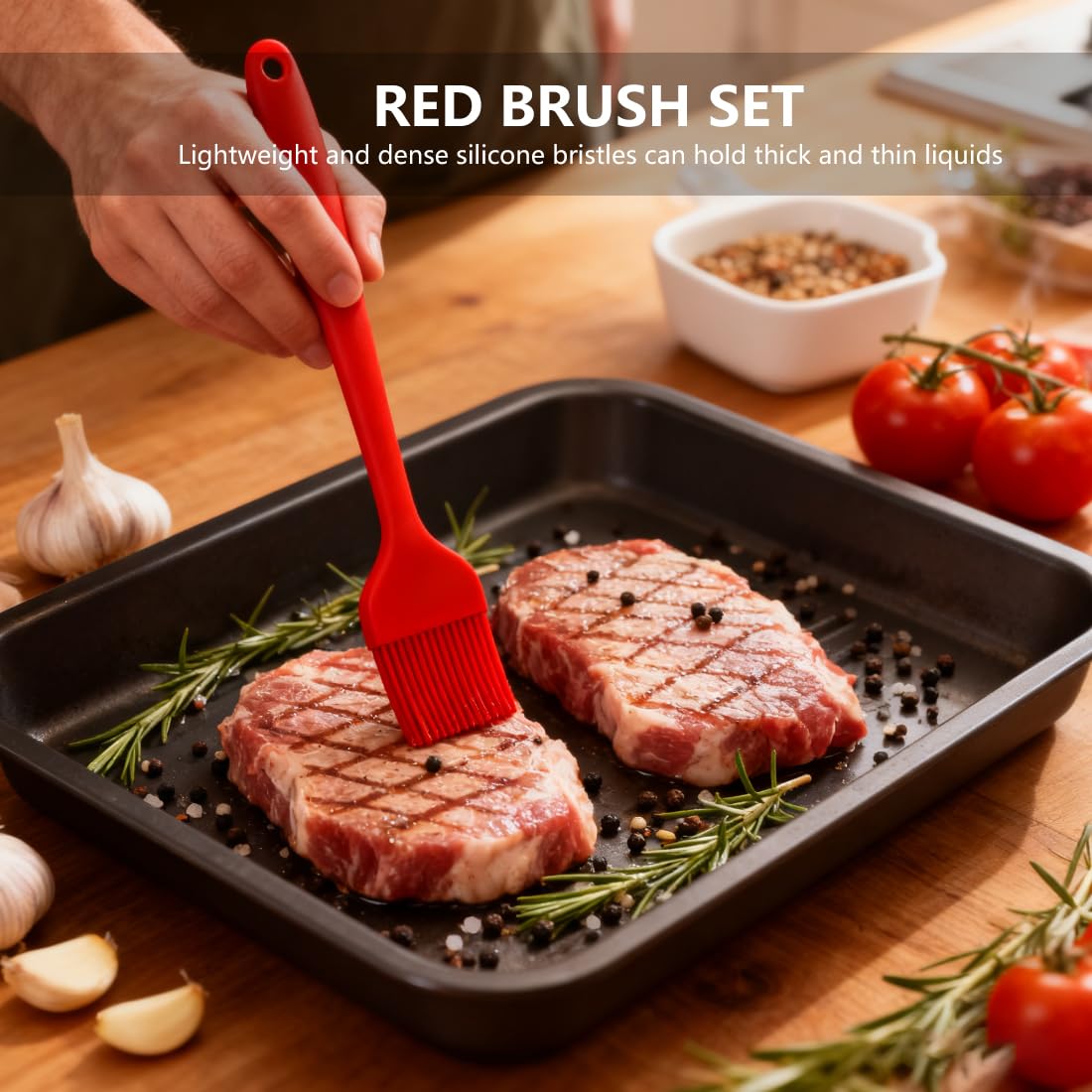 2 Pcs Heat Resistant Silicone Basting Brushes, 450°F Oil Brushes for Kitchen, BBQ, Baking and Cooking, Dishwasher Safe (Red) — view 3