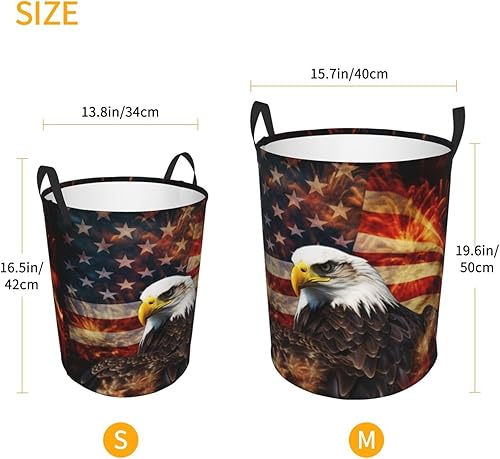 Miniatura 5 de American Flag Fire Eagle print Circular Hamper Waterproof Storage Bin Organizer Basket Laundry Hamper With Handles For Clothes Toys Medium
