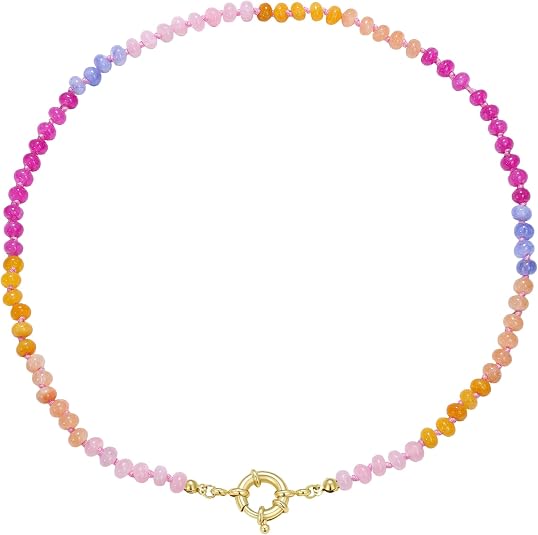 Zoesky Beaded Gemstone Handmade Necklace Features Rose Quartz