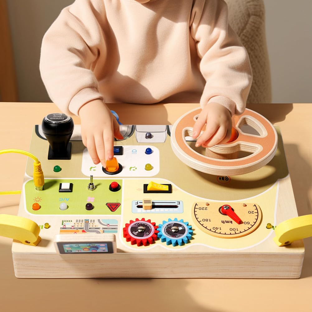 Tableau de conduite en bois, jouet sensoriel pour la motricité fine