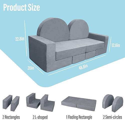 Miniatura 2 de LEBENGURU Sofá de juegos para niños, 7 piezas modulares de espuma para niños, sala de juegos, dormitorio, sofá seccional para niños, muebles para