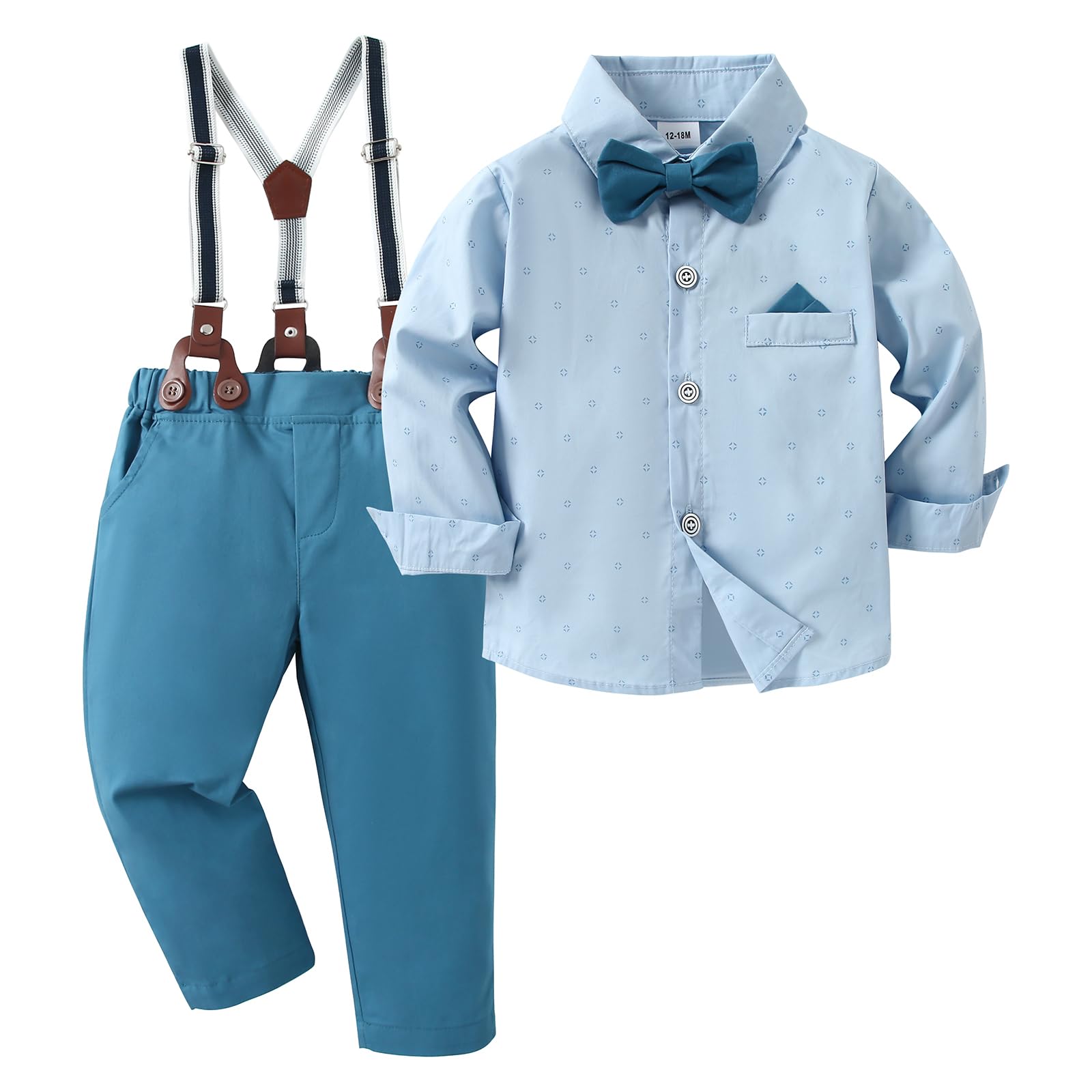 Toddler Boy Outfit Boy Suit Boy Dress Shirt with Bowtie/Suspender Pants Gentleman Wedding Outfits 1-10 Years