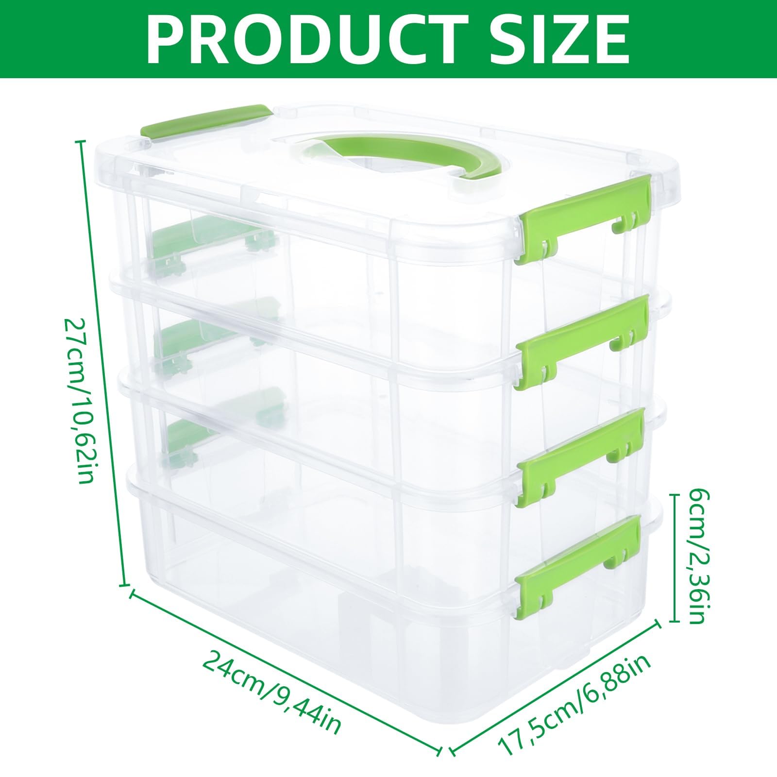 YAYODS 2 cajas clasificadoras con asa de transporte, 27 x 17,5 x 24 cm, cajas clasificadoras para piezas pequeñas, caja de almacenamiento con compartimentos, caja organizadora grande de plástico,