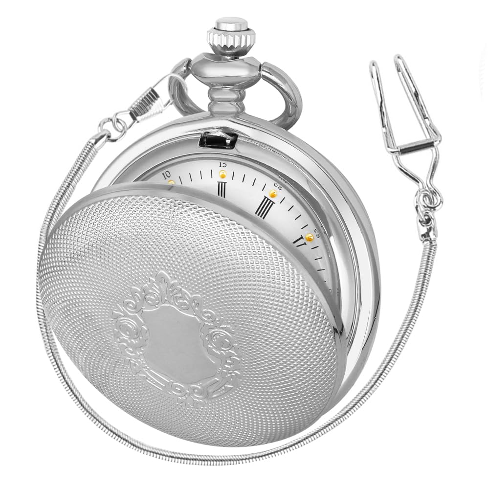 Tiong Quartz Pocket Watch for Men with Calendar & Chain Vintage Roman Numerals Father’s Days Gifts Birthday(02-Silver), silver-02, Quartz Movement (B0BZR3NR3W) Amazon Price History, Amazon Price Tracker