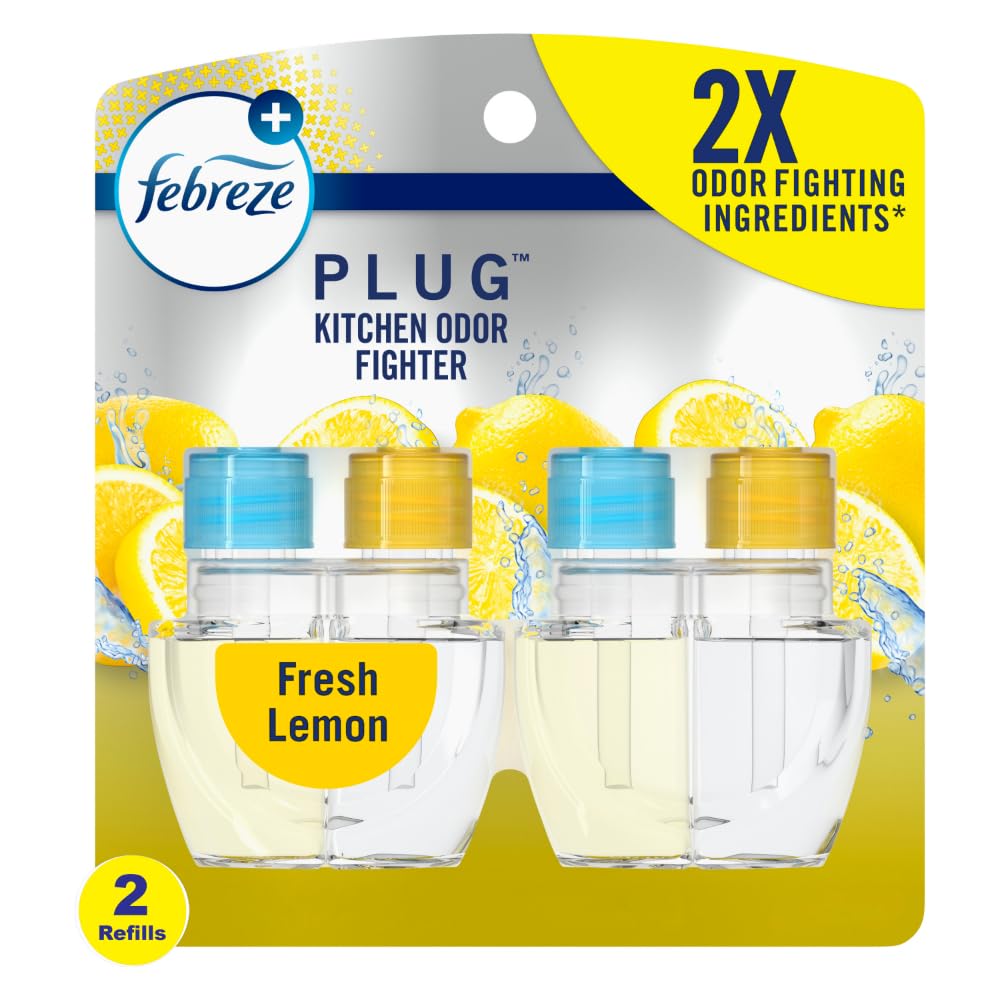 Febreze Plug In Air Freshener Odor-Fighting Scented Oil Refill Kitchen Odor Fighter 2 Refills