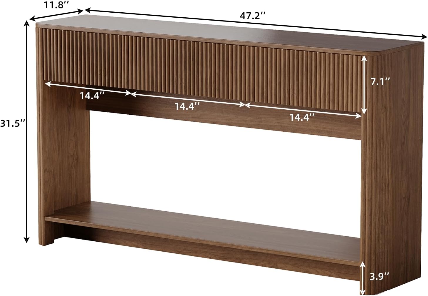 47.2" Fluted Entryway Table with Drawers, Entryway Console Table with Storage, Wooden Sofa Table, Modern Entry Table, Foyer Table for Hallway, Living Room (Walnut)